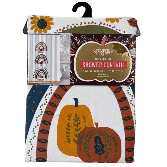 Pumpkin Party SHOWER CURTAIN Harvest Rainbow “Be Kind & Grateful” Curtain NWT - Picture 5 of 5